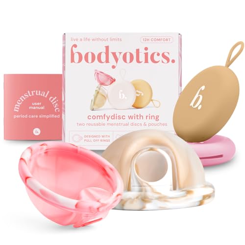 Reusable Menstrual Disc Wear Up to 12Hours Sustainable Period Disc Alternative to Menstrual Cups Tampons and Pads for Light or Heavy Flows Leak Proof Small Large Sizes Beige and Light Pink